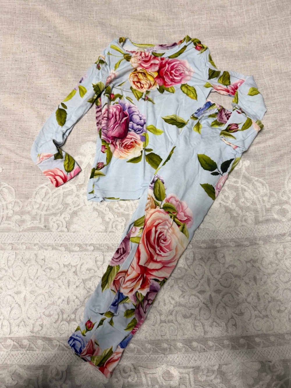 Posh Peanut Floral Rose Pajama Set - Light Blue, Pink, Green